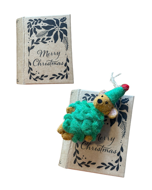 Wool Felt Mouse Ornament in Book