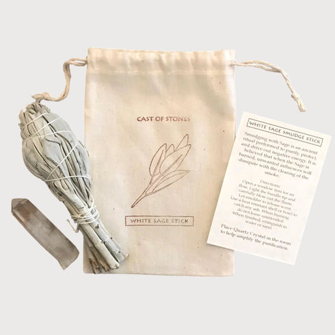 White Sage Smudge Stick And Quartz Crystal Pouch