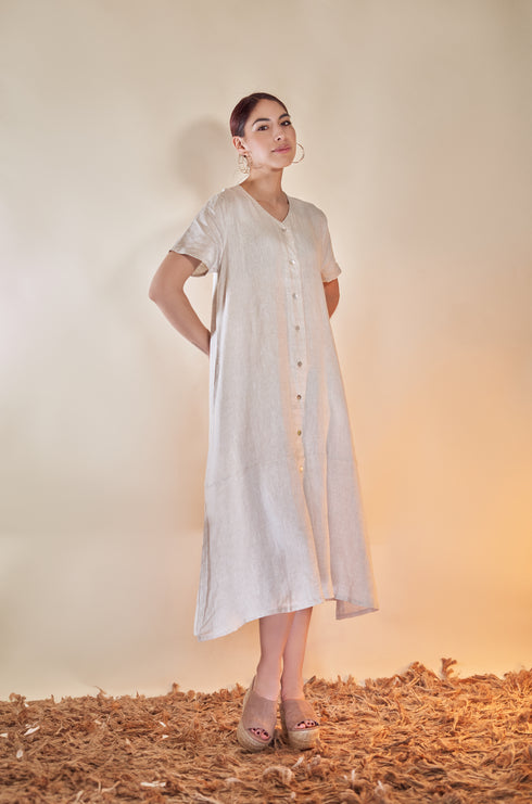Nydia Linen Short Sleeves Dress