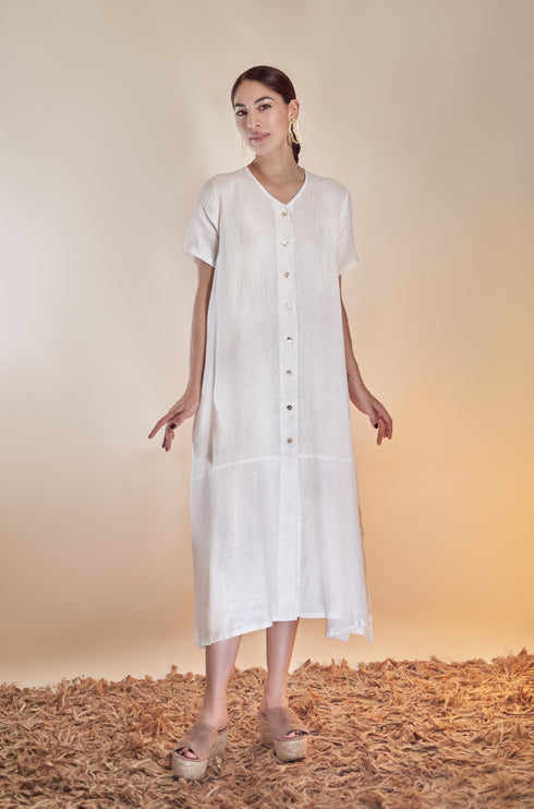 Nydia Linen Short Sleeves Dress