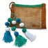 Vintage Burlap Clutch With Pompons