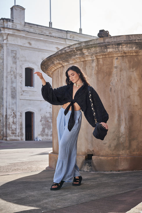 Pull-up Wide Linen Pants