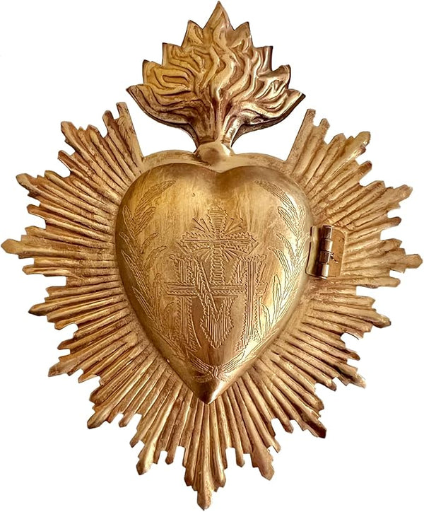 Embossed Metal Sacred Heart Locket Ornament