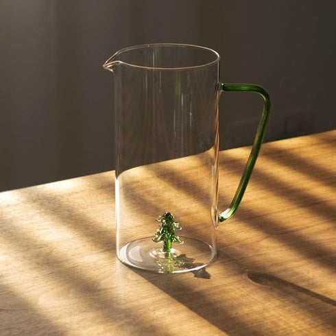 Glass Pitcher with Tree Inside & Green Handle