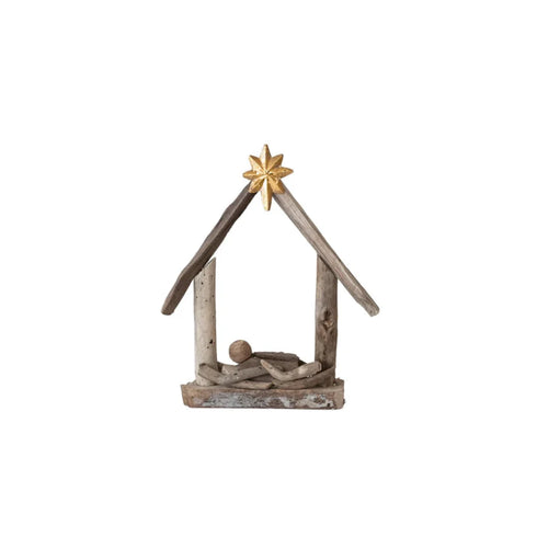 Driftwood Manger with Baby Jesus Decor