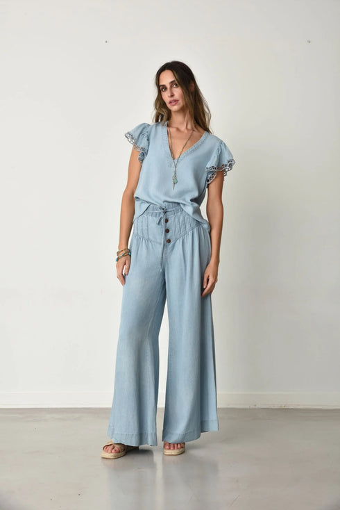 Jacky Eyelet V-Neck Top