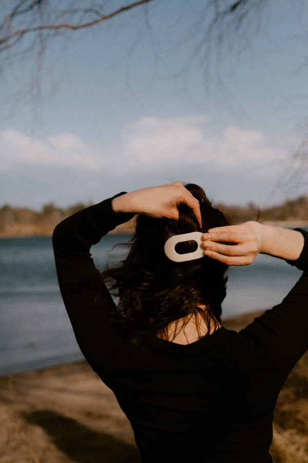 Round Almond Beige Flat Hair Clip