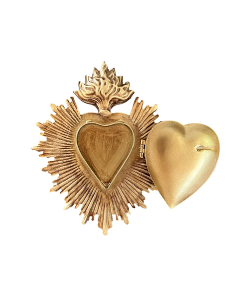 Embossed Metal Sacred Heart Locket Ornament