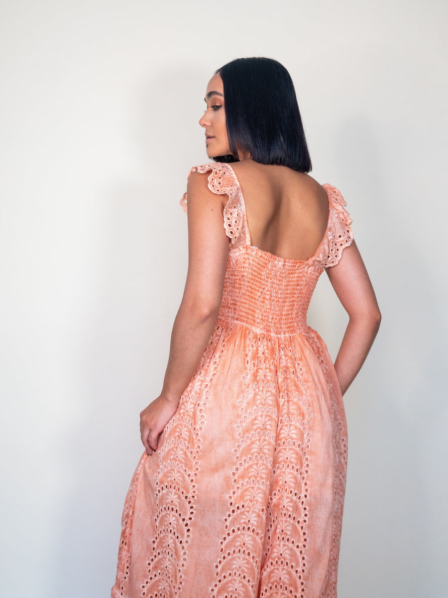 Eyelet Jumpsuit - Coral