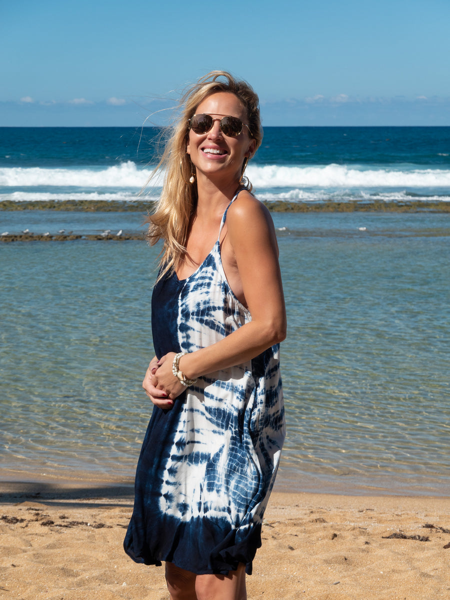 Paani Tie Dye Short Dress - Navy