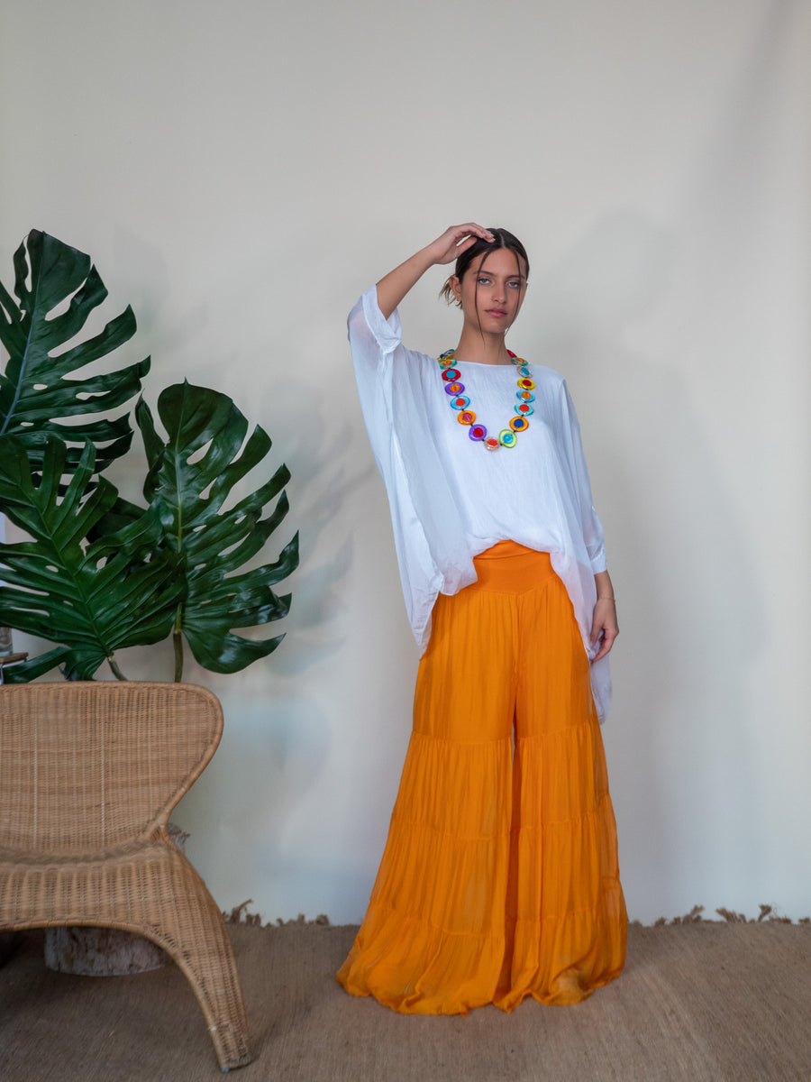 Tier Silk Pants - Orange