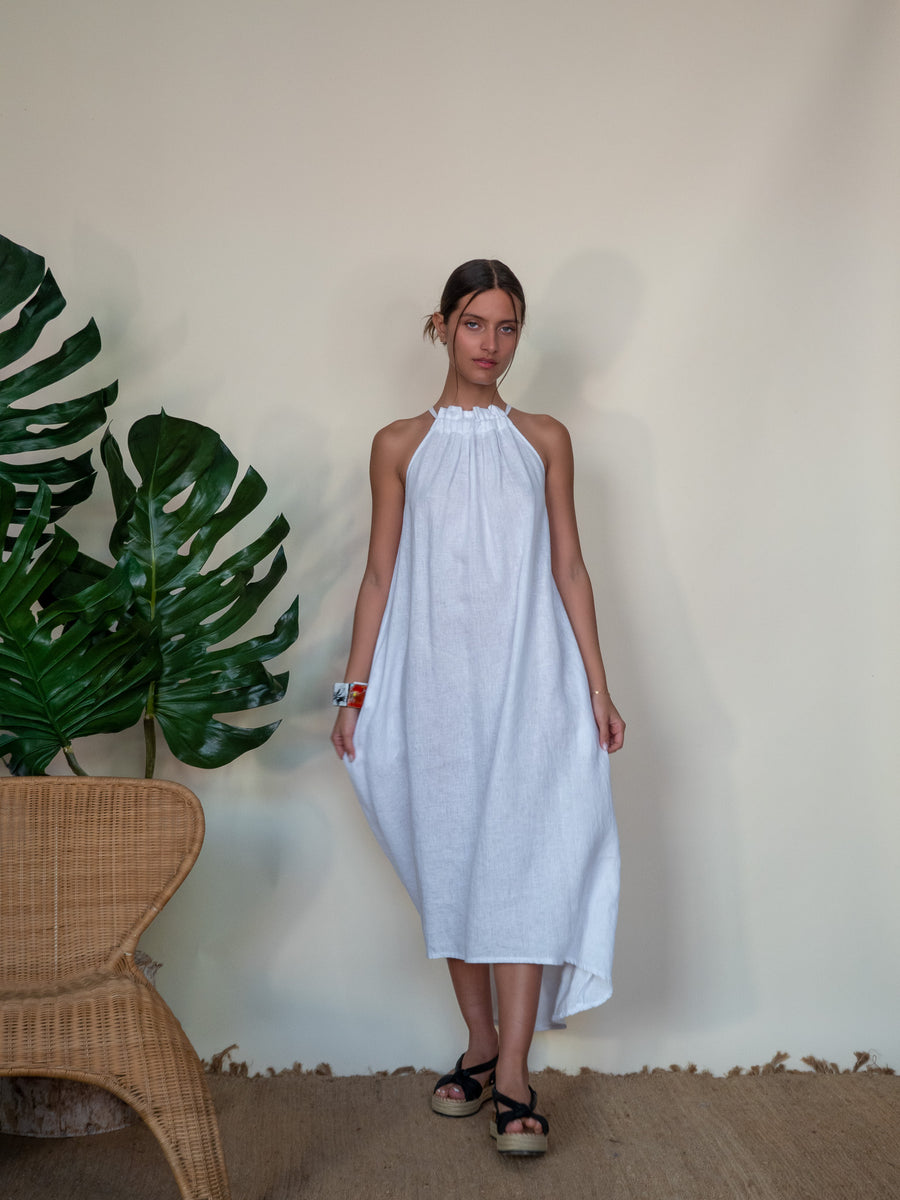 Midi Linen Dress - White