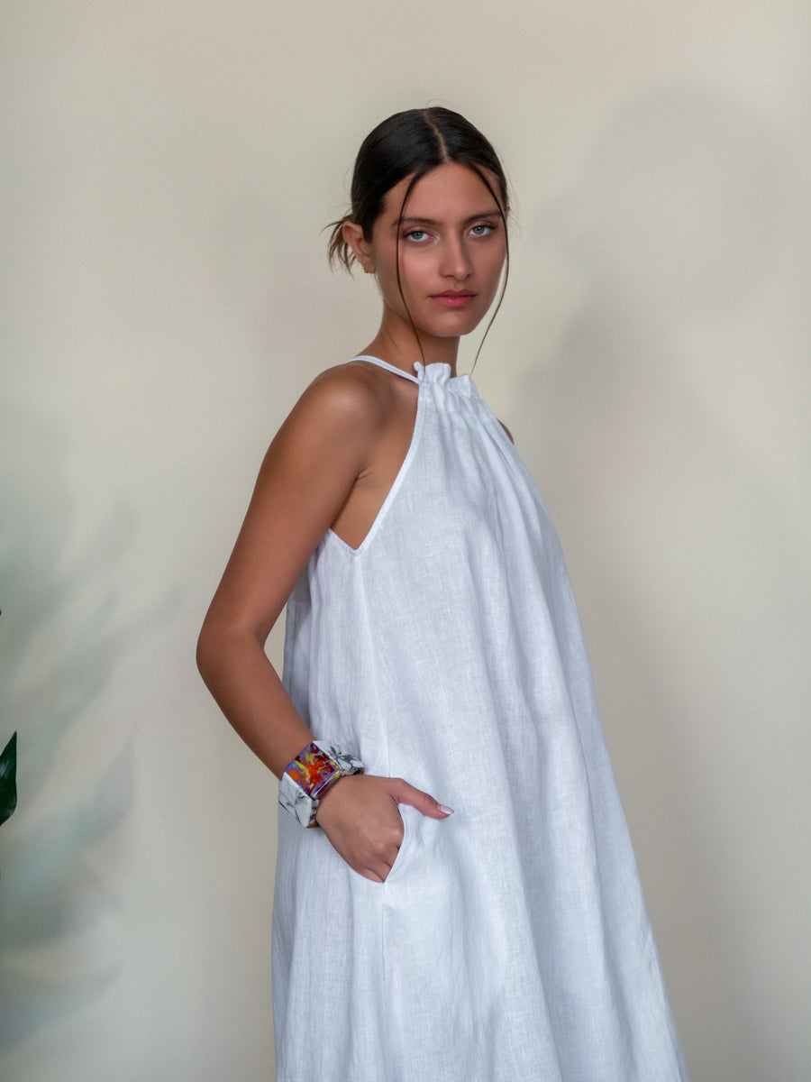 Midi Linen Dress - White