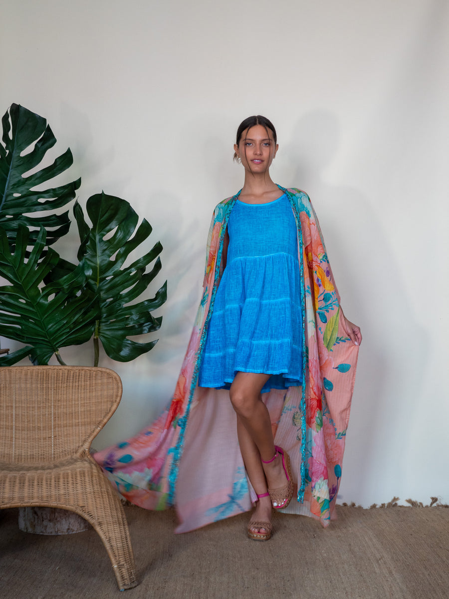 Linen Short Dress - Cobalt Freddo