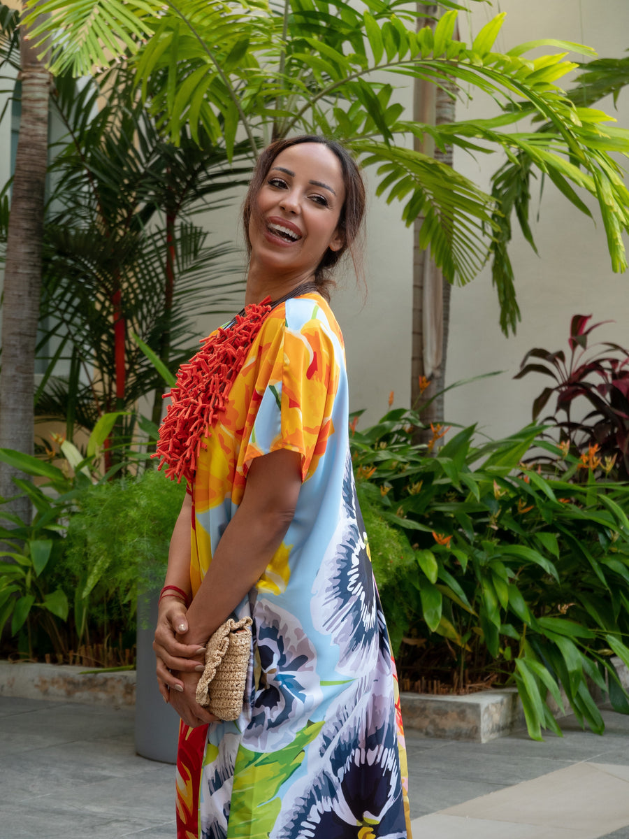 Sita Long Dress - Sky Flowers